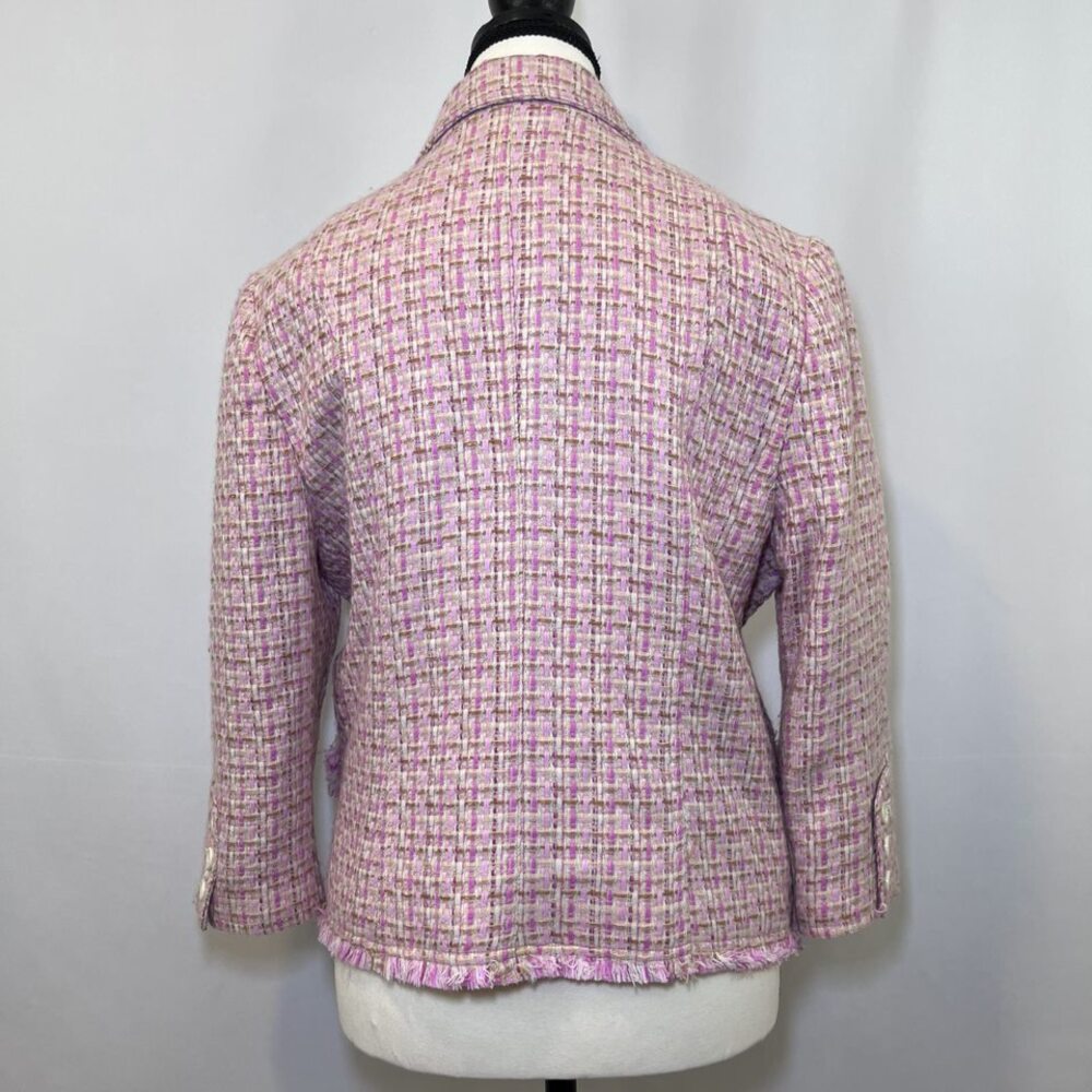 Moa Moa cropped fringe blazer jacket tweed pink tan cream women L - Picture 5 of 14